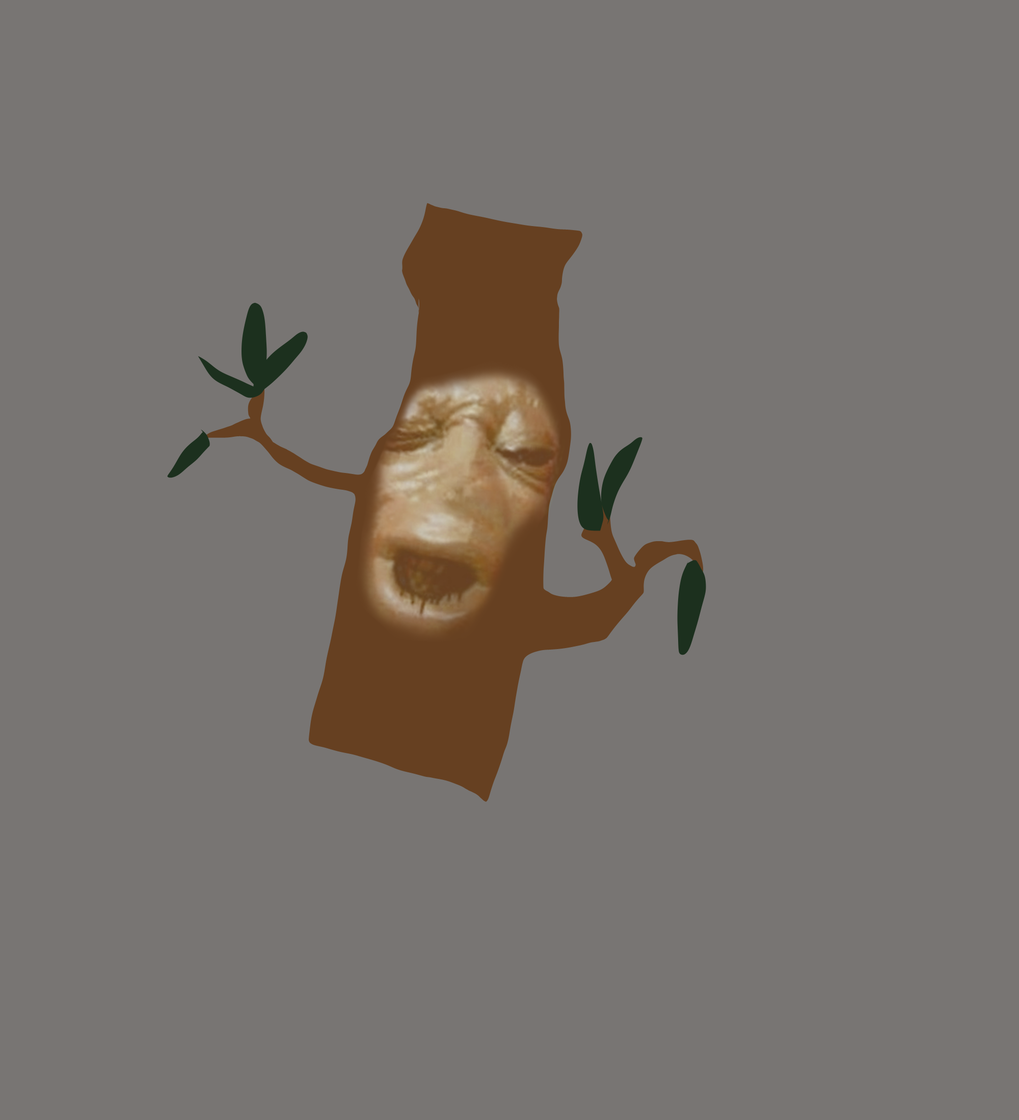 A piece of wood with a messed up face screaming in agony